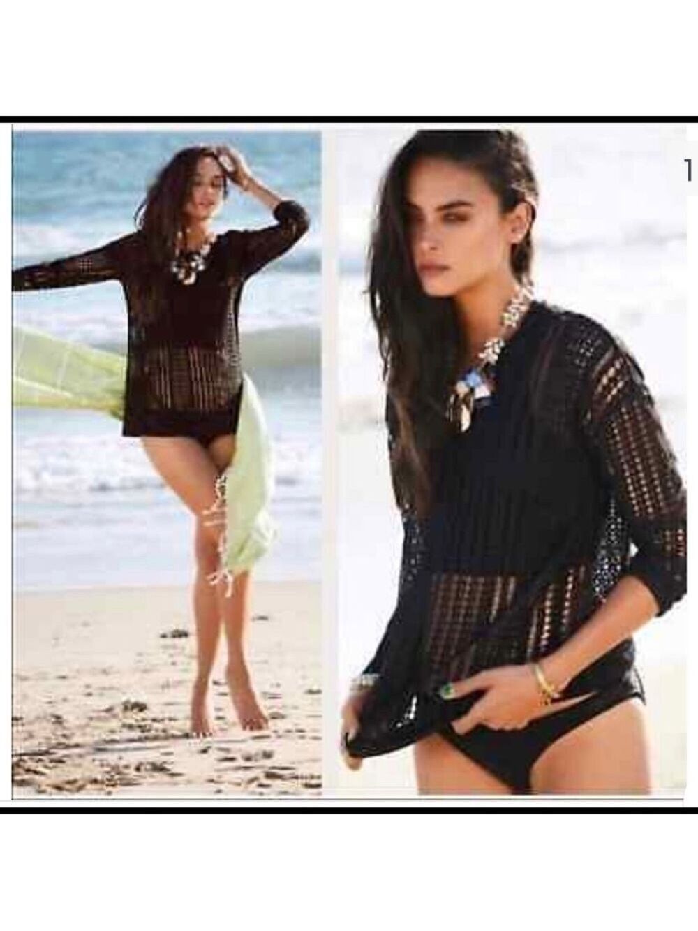 FABLETICS Sophie laser cut layering black tunic large